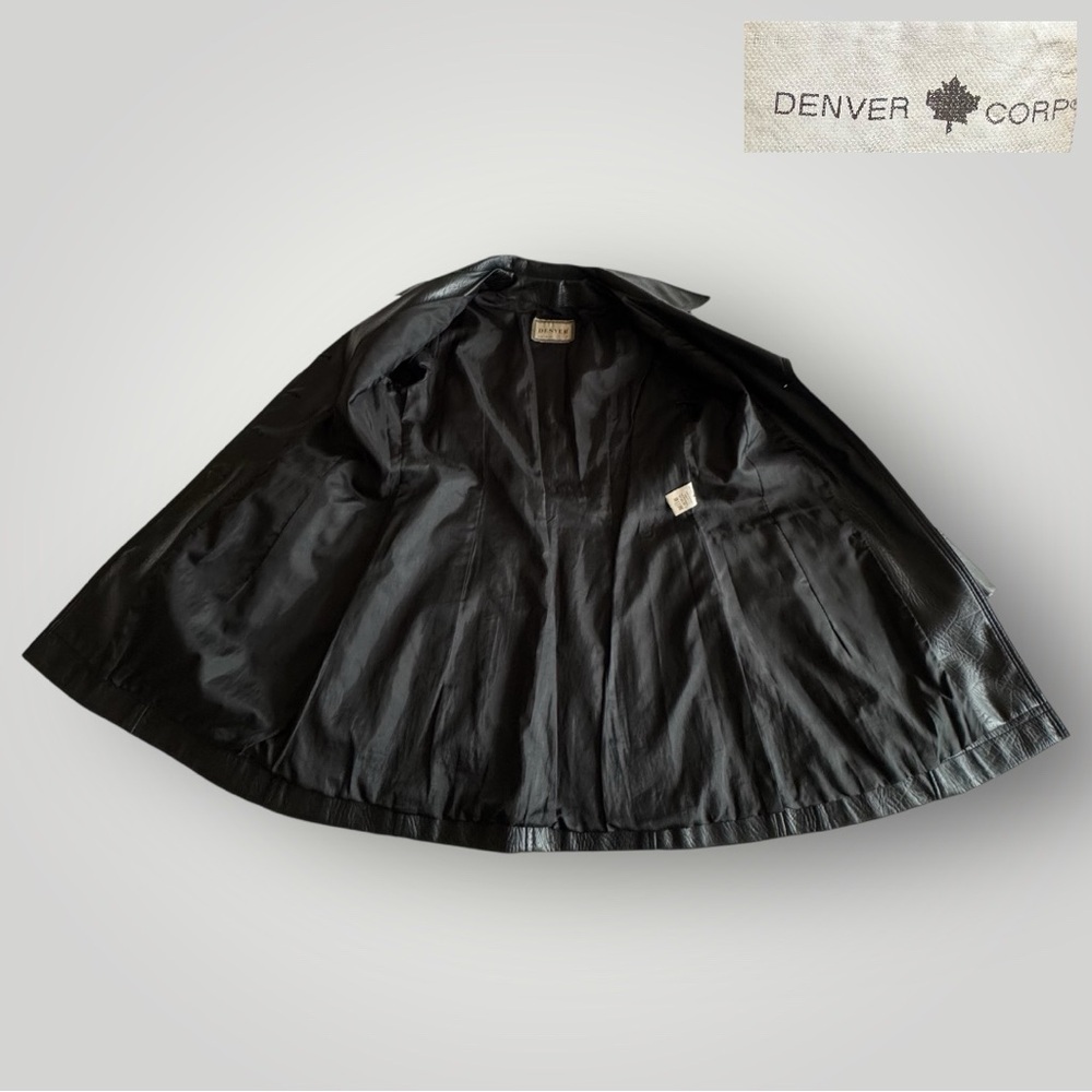 DENVER Corp. Vintage Faux Leather Double-breasted Trench Coat - Picture 6 of 10